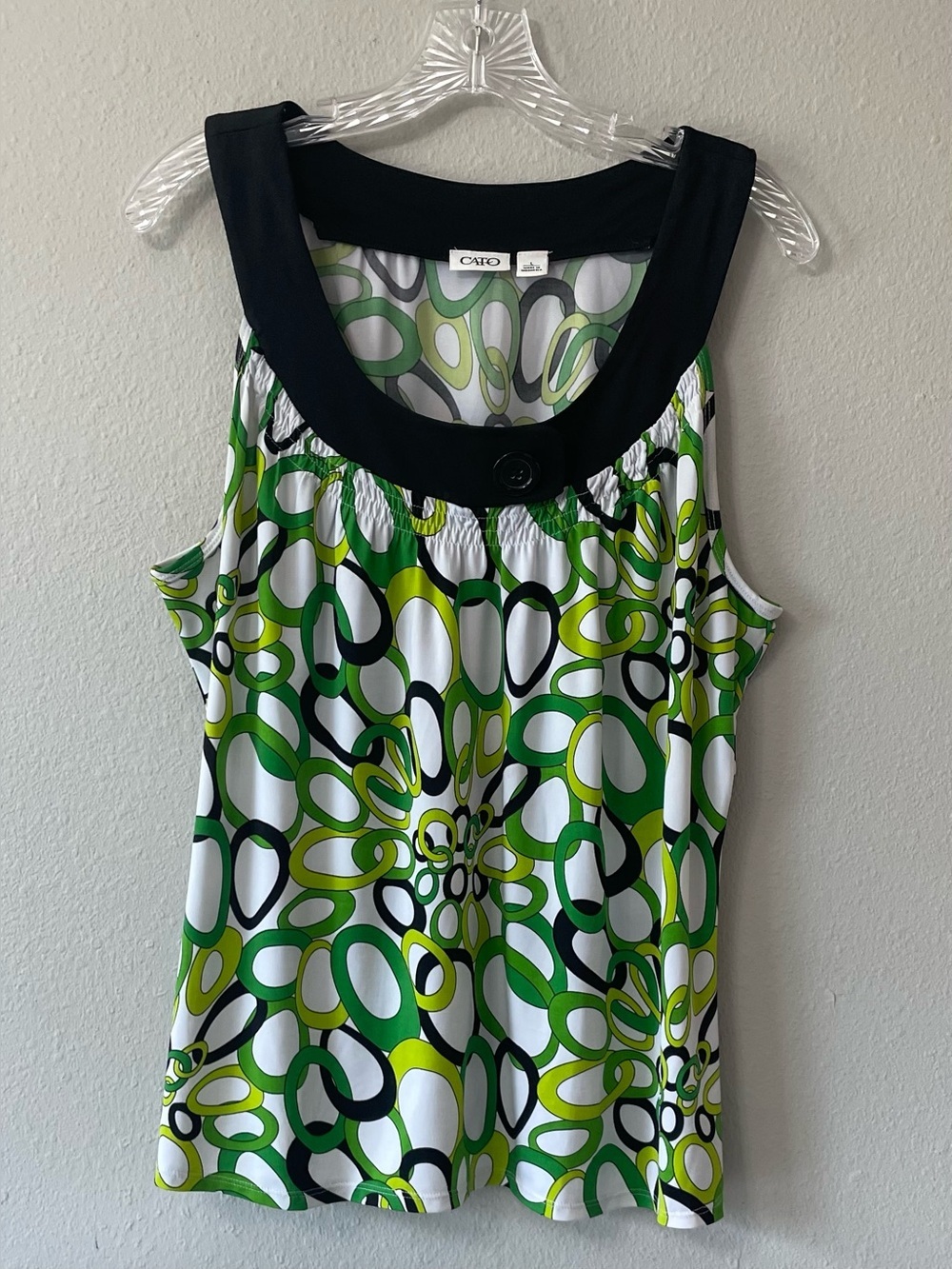 Cato Green, Black & White Abstract Ring Tank Top